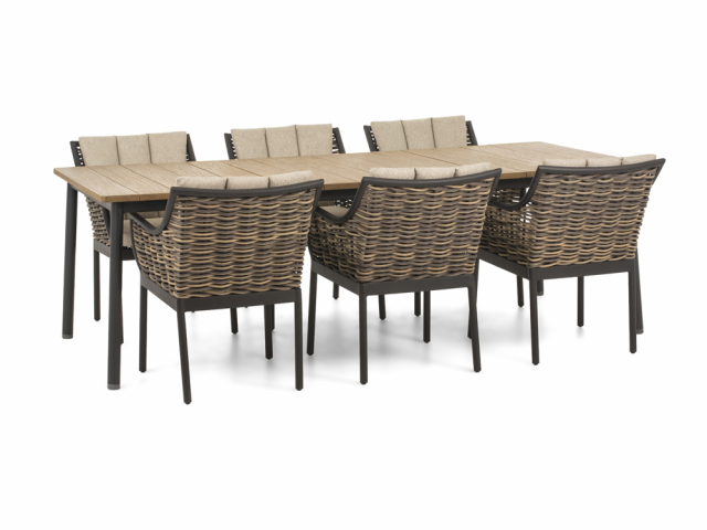 Apple Bee Milou Dining-Set schwarz II 1 Tisch 240x100cm und 6 Sessel