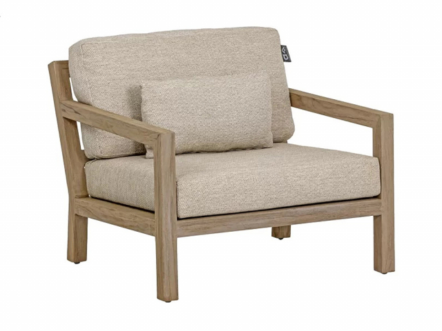 Apple Bee Olive Lounge Chair aus Teakholz coastal mit Kissen