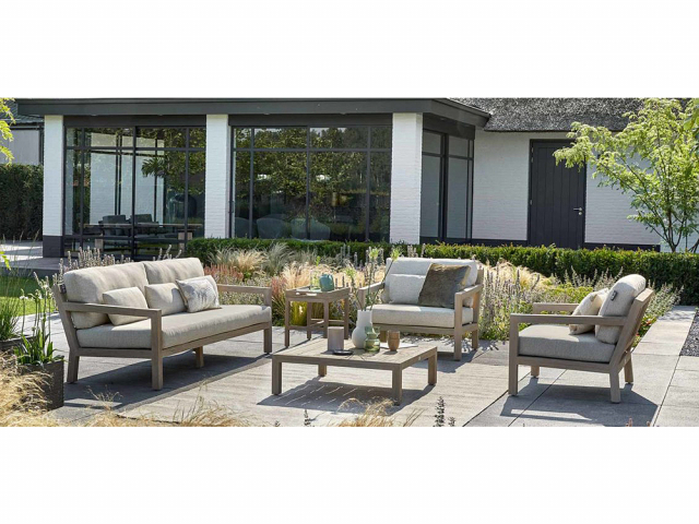 Apple Bee Olive Lounge Sofa aus Teakholz coastal 200cm inkl. 3 Kissen