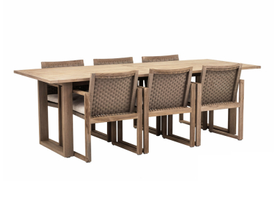Apple Bee Antigua Dining Set aus Teakholz coastal 6 Sesseln und einem Tisch 240x95cm Apple Bee Antigua Dining Set aus Teakholz coastal 6 Sesseln und einem Tisch 240x95cm