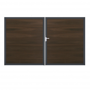 GrojaSolid Grande BPC Steckzaun Doppeltor DIN Links Sonderbreite H:180cm walnuss co-extrudiert-anthrazit DB703 GrojaSolid Grande BPC Steckzaun Doppeltor DIN Links Sonderbreite H:180cm walnuss co-extrudiert-anthrazit DB703