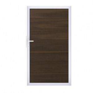 Groja Solid Grande BPC Steckzaun Tor Sonderbreite H:180cm walnuss, Alu-blank EV1 Groja Solid Grande BPC Steckzaun Tor Sonderbreite H:180cm walnuss, Alu-blank EV1