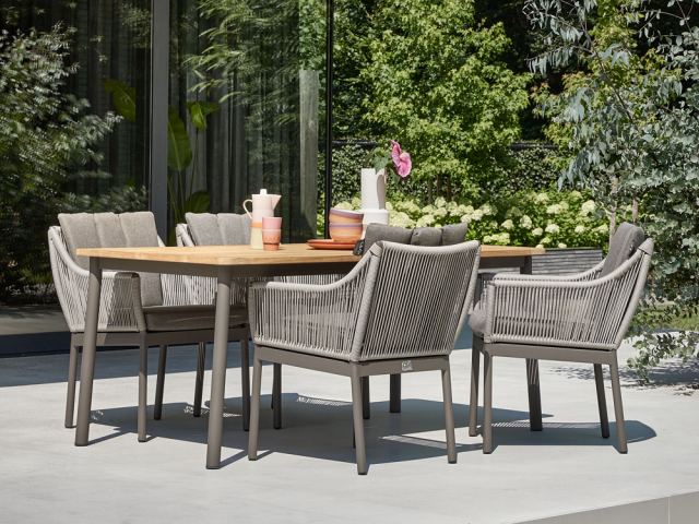 Apple Bee Bijou Diningtisch 240x100cm Taupe mit Teak-Tischplatte