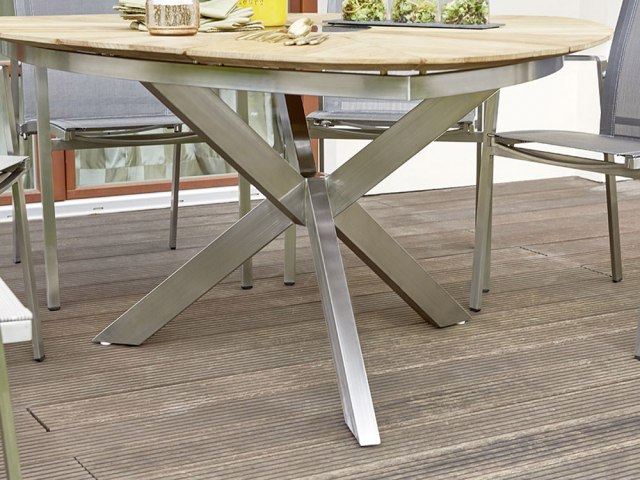 Diamond Garden Lyon Tisch 150cm, Triangel, Edelstahl-Teak