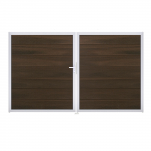 GrojaSolid Grande BPC Steckzaun Doppeltor DIN Rechts Sonderbreite H:180cm walnuss co-extrudiert EV1 GrojaSolid Grande BPC Steckzaun Doppeltor DIN Rechts Sonderbreite H:180cm walnuss co-extrudiert EV1