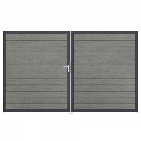 Groja BasicLine Steckzaun schmal Doppeltor DIN Rechts Sonderbreite H:180cm Grey Ash Cut DB703