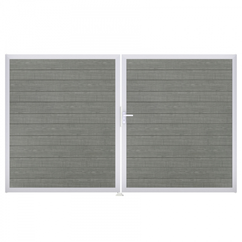 Groja BasicLine Steckzaun schmal Doppeltor DIN Links Sonderbreite H:180cm Grey Ash Cut EV1