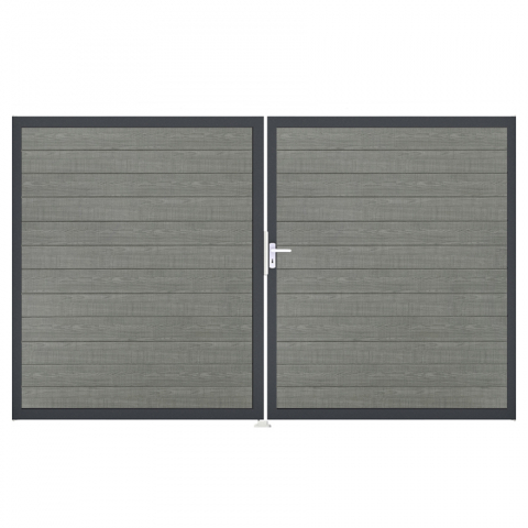 Groja BasicLine Steckzaun schmal Doppeltor DIN Links Sonderbreite H:180cm Grey Ash Cut DB703