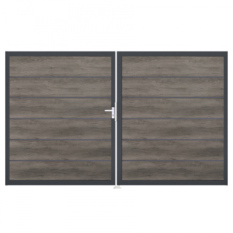 Groja BasicLine Steckzaun Premium Doppeltor DIN Rechts Sonderbreite H:180cm Monument Oak DB703