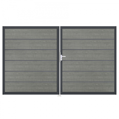 Groja BasicLine Steckzaun Premium Doppeltor DIN Rechts Sonderbreite H:180cm Grey Ash Cut DB703