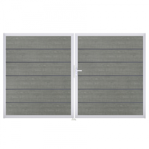 Groja BasicLine Steckzaun Premium Doppeltor DIN Links Sonderbreite H:180cm Grey Ash Cut EV1