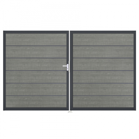 Groja BasicLine Steckzaun Premium Doppeltor DIN Links Sonderbreite H:180cm Grey Ash Cut DB703