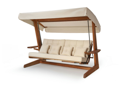 Pemode Hollywoodschaukel Luna 2600 Beige- Iroko-Holz